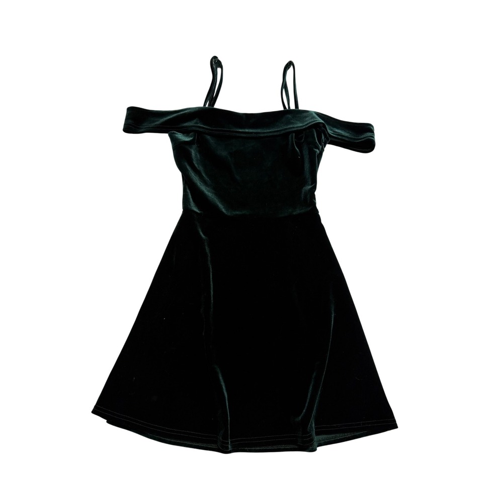 Lulus Dark Green Velvet Off The Shoulder Skater Dress XS Mini Cocktail Party